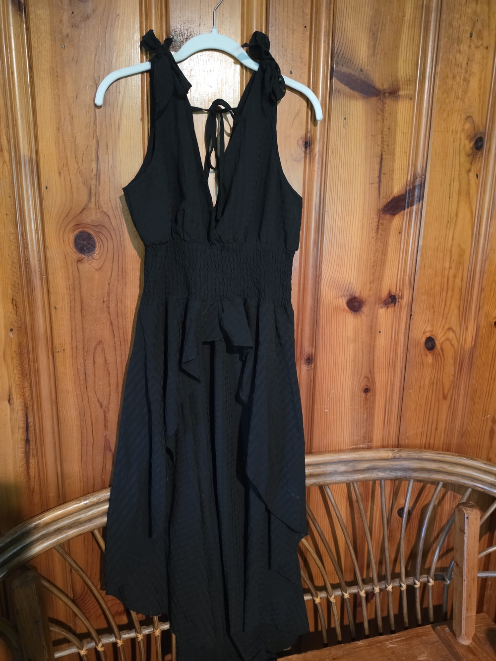 SHEIN Black Sleeveless Ruffle High Low Tie-Back Top